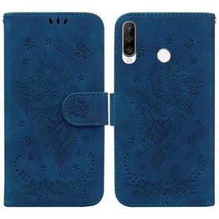 For Huawei P30 Lite / nova 4e Butterfly Rose Embossed Leather Phone Case(Blue)