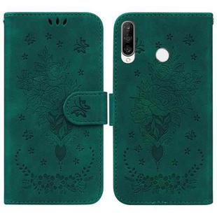 For Huawei P30 Lite / nova 4e Butterfly Rose Embossed Leather Phone Case(Green)