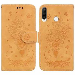 For Huawei P30 Lite / nova 4e Butterfly Rose Embossed Leather Phone Case(Yellow)