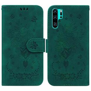 For Huawei P30 Pro Butterfly Rose Embossed Leather Phone Case(Green)