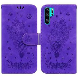 For Huawei P30 Pro Butterfly Rose Embossed Leather Phone Case(Purple)