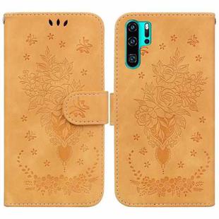 For Huawei P30 Pro Butterfly Rose Embossed Leather Phone Case(Yellow)