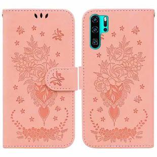 For Huawei P30 Pro Butterfly Rose Embossed Leather Phone Case(Pink)