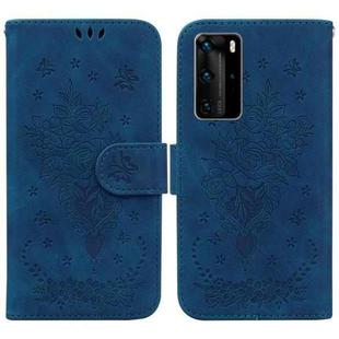 For Huawei P40 Pro Butterfly Rose Embossed Leather Phone Case(Blue)