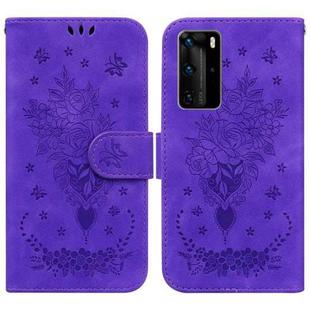 For Huawei P40 Pro Butterfly Rose Embossed Leather Phone Case(Purple)