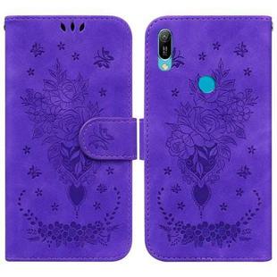 For Huawei Y6 2019 Butterfly Rose Embossed Leather Phone Case(Purple)