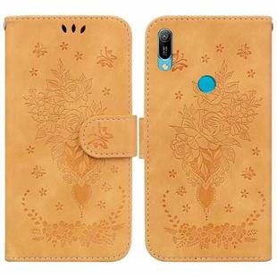 For Huawei Y6 2019 Butterfly Rose Embossed Leather Phone Case(Yellow)