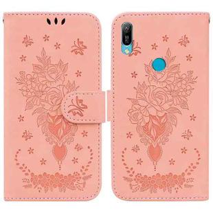 For Huawei Y6 2019 Butterfly Rose Embossed Leather Phone Case(Pink)