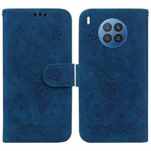 For Huawei nova 5i / Honor 50 Lite Butterfly Rose Embossed Leather Phone Case(Blue)
