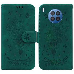 For Huawei nova 5i / Honor 50 Lite Butterfly Rose Embossed Leather Phone Case(Green)