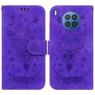 For Huawei nova 5i / Honor 50 Lite Butterfly Rose Embossed Leather Phone Case(Purple)