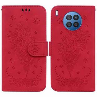 For Huawei nova 5i / Honor 50 Lite Butterfly Rose Embossed Leather Phone Case(Red)