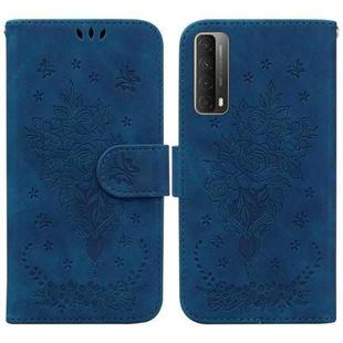For Huawei P Smart 2021 / Y7a Butterfly Rose Embossed Leather Phone Case(Blue)