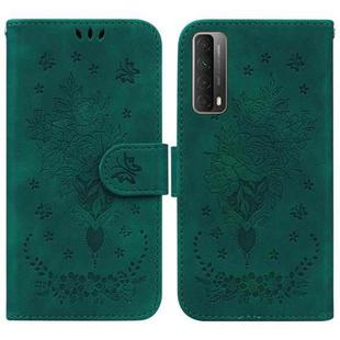 For Huawei P Smart 2021 / Y7a Butterfly Rose Embossed Leather Phone Case(Green)