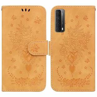 For Huawei P Smart 2021 / Y7a Butterfly Rose Embossed Leather Phone Case(Yellow)