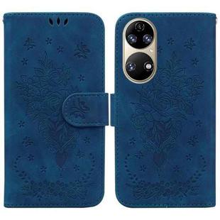 For Huawei P50 Butterfly Rose Embossed Leather Phone Case(Blue)