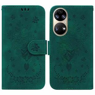For Huawei P50 Butterfly Rose Embossed Leather Phone Case(Green)