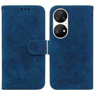 For Huawei P50 Pro Butterfly Rose Embossed Leather Phone Case(Blue)