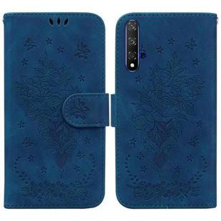For Honor 20 / Huawei nova 5T Butterfly Rose Embossed Leather Phone Case(Blue)
