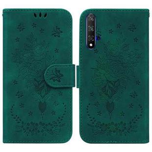 For Honor 20 / Huawei nova 5T Butterfly Rose Embossed Leather Phone Case(Green)