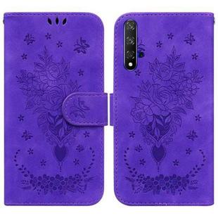 For Honor 20 / Huawei nova 5T Butterfly Rose Embossed Leather Phone Case(Purple)