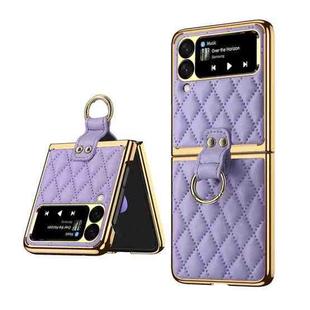 For Samsung Galaxy Z Flip3 5G Rhombic Leather Texture Ring Holder Phone Case(Purple)