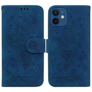 For iPhone 12 / 12 Pro Butterfly Rose Embossed Leather Phone Case(Blue)