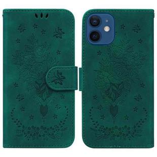 For iPhone 12 / 12 Pro Butterfly Rose Embossed Leather Phone Case(Green)