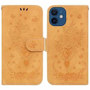 For iPhone 12 mini Butterfly Rose Embossed Leather Phone Case (Yellow)