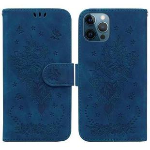 For iPhone 12 Pro Max Butterfly Rose Embossed Leather Phone Case(Blue)