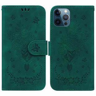 For iPhone 12 Pro Max Butterfly Rose Embossed Leather Phone Case(Green)