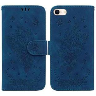 For iPhone SE 2022 / SE 2020 / 8 / 7 Butterfly Rose Embossed Leather Phone Case(Blue)