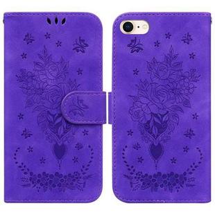 For iPhone SE 2022 / SE 2020 / 8 / 7 Butterfly Rose Embossed Leather Phone Case(Purple)