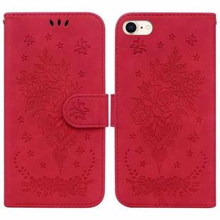 For iPhone SE 2022 / SE 2020 / 8 / 7 Butterfly Rose Embossed Leather Phone Case(Red)