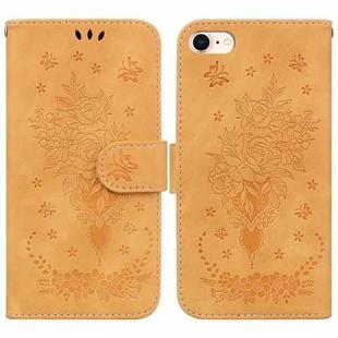 For iPhone SE 2022 / SE 2020 / 8 / 7 Butterfly Rose Embossed Leather Phone Case(Yellow)