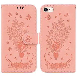 For iPhone SE 2022 / SE 2020 / 8 / 7 Butterfly Rose Embossed Leather Phone Case(Pink)