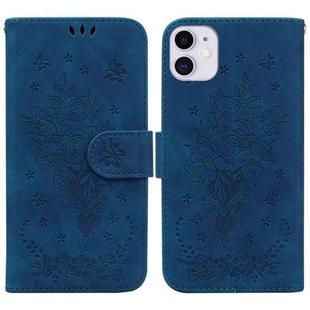 For iPhone 11 Butterfly Rose Embossed Leather Phone Case (Blue)
