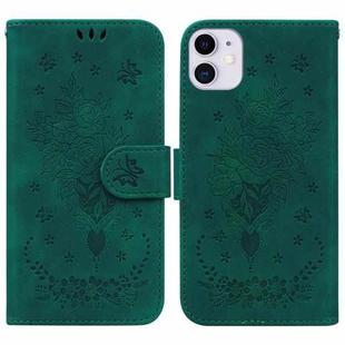For iPhone 11 Butterfly Rose Embossed Leather Phone Case (Green)