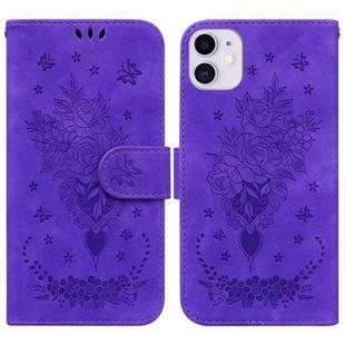 For iPhone 11 Butterfly Rose Embossed Leather Phone Case (Purple)