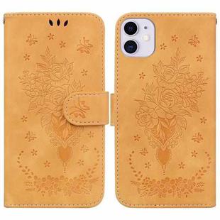 For iPhone 11 Butterfly Rose Embossed Leather Phone Case (Yellow)
