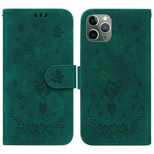 For iPhone 11 Pro Butterfly Rose Embossed Leather Phone Case (Green)