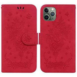 For iPhone 11 Pro Butterfly Rose Embossed Leather Phone Case (Red)