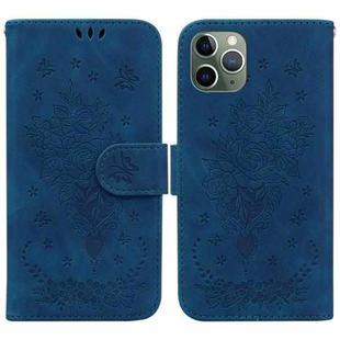 For iPhone 11 Pro Max Butterfly Rose Embossed Leather Phone Case (Blue)