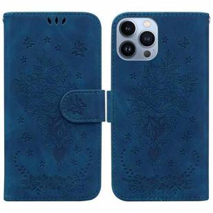 For iPhone 13 Pro Max Butterfly Rose Embossed Leather Phone Case (Blue)