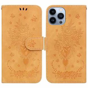 For iPhone 13 Pro Max Butterfly Rose Embossed Leather Phone Case (Yellow)
