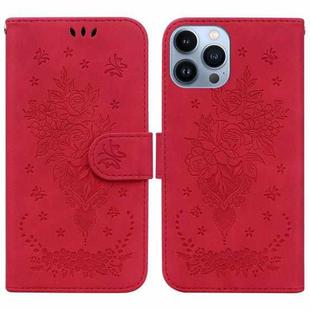 For iPhone 13 Pro Butterfly Rose Embossed Leather Phone Case (Red)