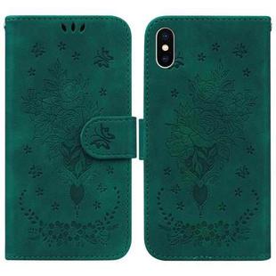 For iPhone X / XS Butterfly Rose Embossed Leather Phone Case(Green)