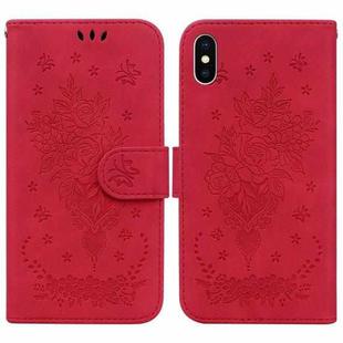 For iPhone X / XS Butterfly Rose Embossed Leather Phone Case(Red)