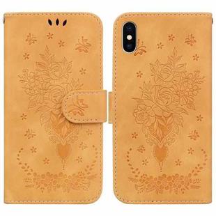For iPhone X / XS Butterfly Rose Embossed Leather Phone Case(Yellow)