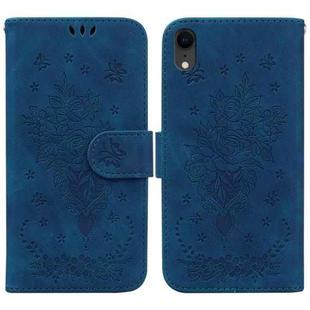 For iPhone XR Butterfly Rose Embossed Leather Phone Case(Blue)